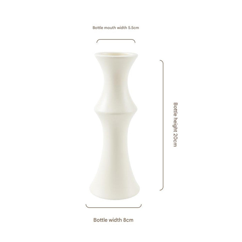 Matte White Ceramic Vase - Unique Bamboo Shape Design (20x8x5.5cm)