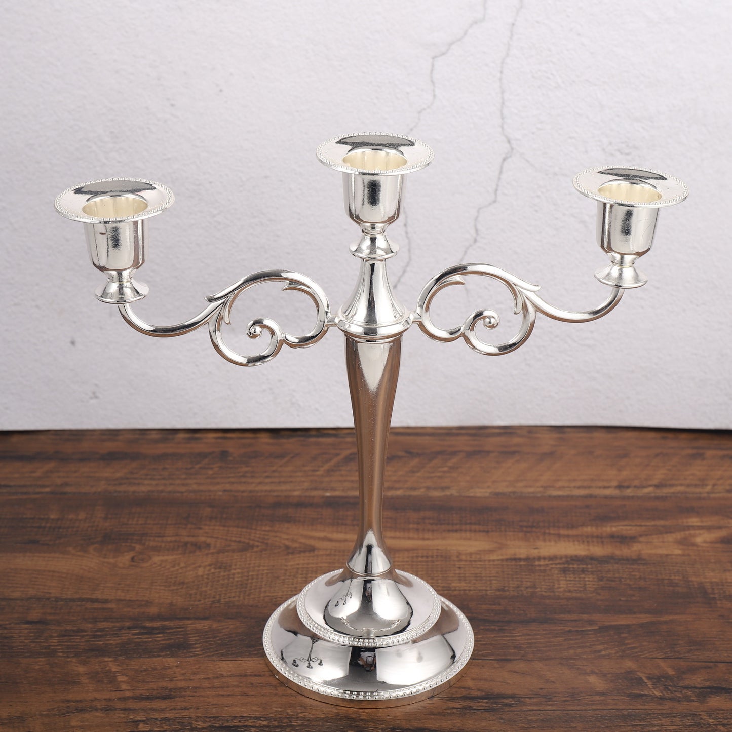 Silver Elegant Metal Candelabra 3 Arm Candle Holder - Decorative Candelabra for Home, Weddings, Events