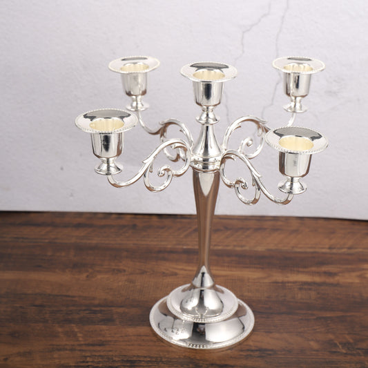 Silver Elegant Metal Candelabra 5 Arm Candle Holder - Decorative Candelabra for Home, Weddings, Events
