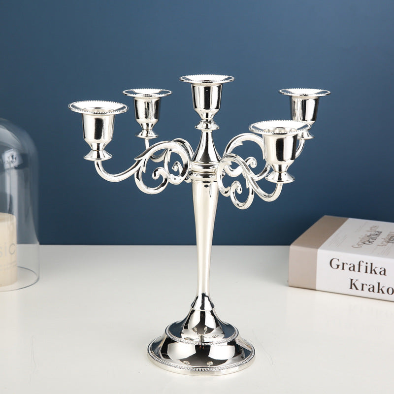 Silver Elegant Metal Candelabra 5 Arm Candle Holder - Decorative Candelabra for Home, Weddings, Events