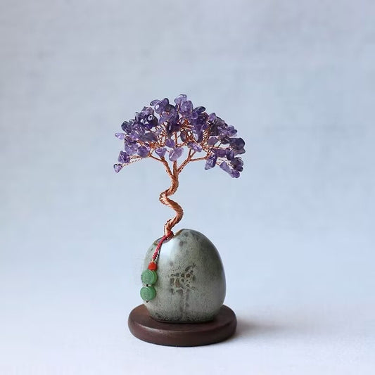 Purple Vintage Crystal Money Tree Figurine for Home Decoration