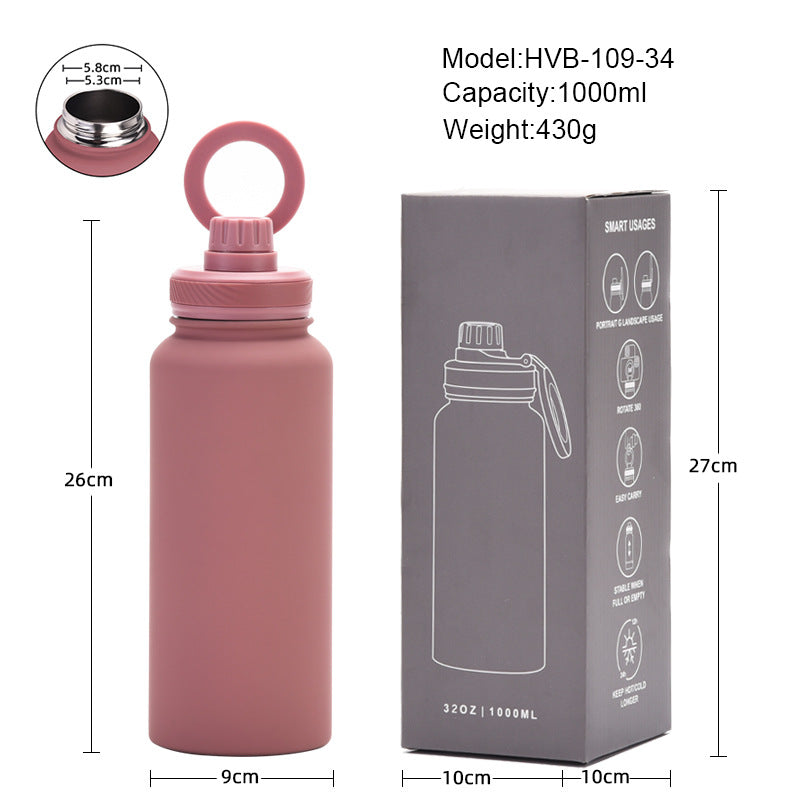 Orange 1L Stainless Steel Water Bottle with Magnetic Phone Holder Lid - Portable Hydration & Hands-Free Stand