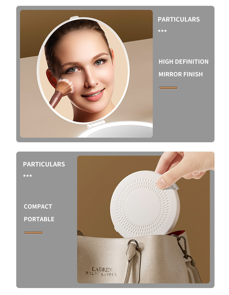 White LED Travel Makeup Mirror - Rechargeable Compact Mirror with 3 Color Lights, 1x/5x Magnification & Smart Auto On/Off