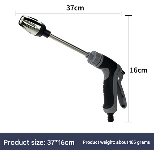 Black and Grey Heavy Duty Long Wand Garden Hose Nozzle - High Pressure Water Spray Gun with Adjustable Patterns for Car Wash, Plants & Cleaning