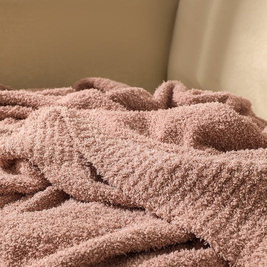 Khaki Solid Color Plush Knitted Blanket for Sofa and Office, 152 x 203 cm, 1150g