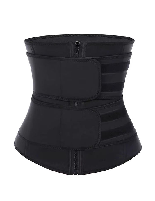 Size M Black Womens Sweat-Enhancing Waist Trainer Belt - Dual Strap Zipper Tummy Control Cincher for Workout & Postpartum Shaping