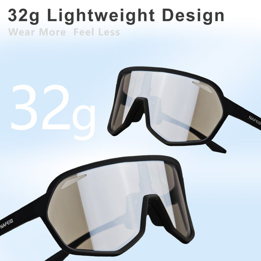 Black frame and photochromic silver lenses Photochromic Cycling Sunglasses - Lightweight TR90 Frame, HD Vision for Road Biking & Running