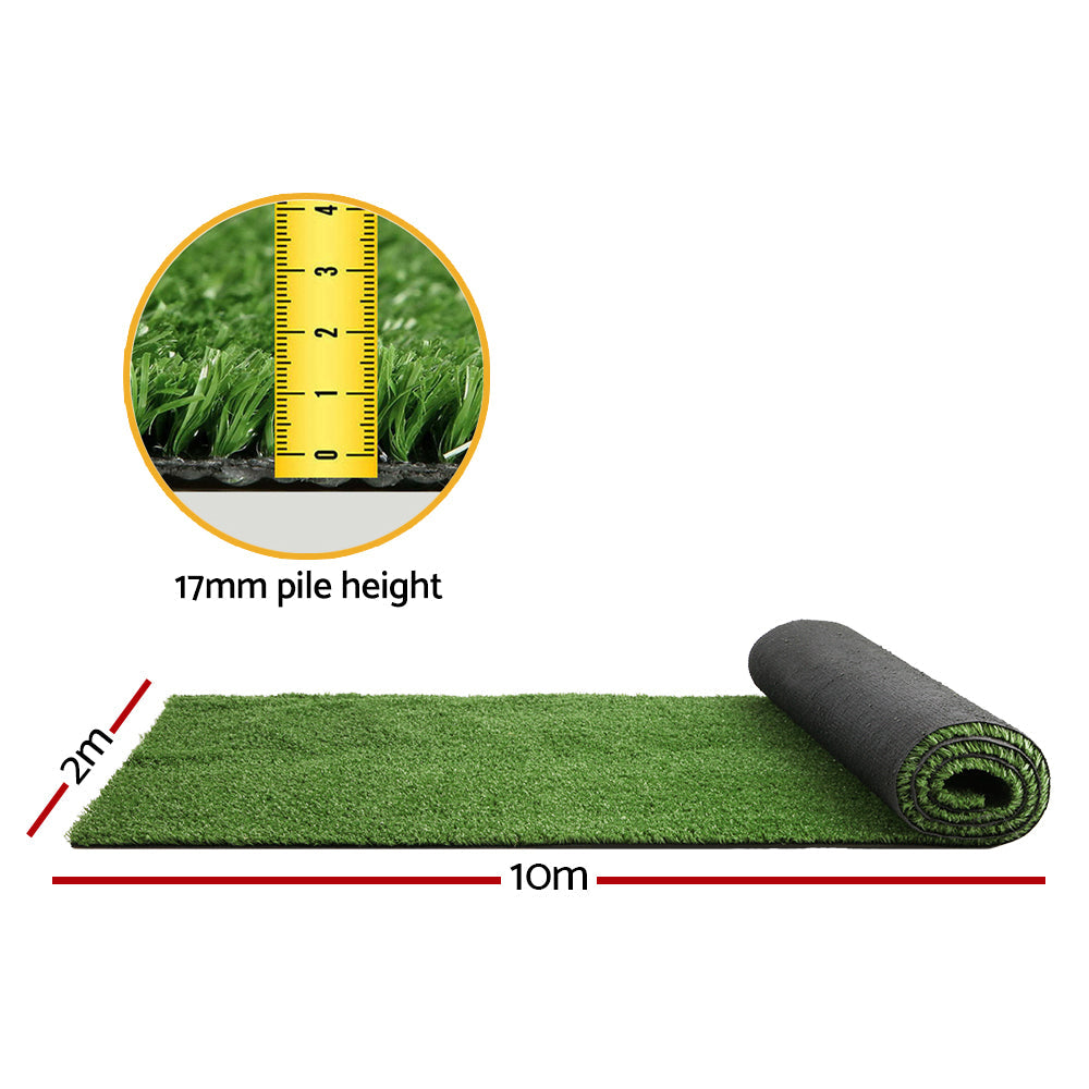 Prime Turf Artificial Grass 2mx10m 17mm Synthetic UN-REAL Lawn Turf Plant Plastic Olive
