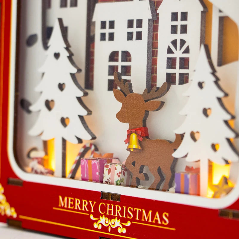 Christmas Book Nook DIY Wooden House Kit - 3D Puzzle Miniature Cabin Model, Creative Bookshelf Decor, Unique Holiday Gift Craft