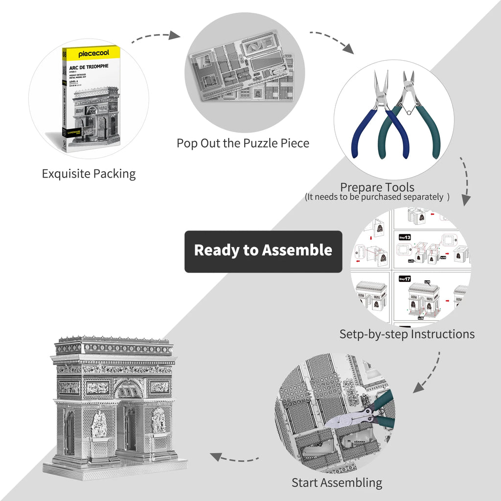 Piececool 3D Metal Puzzle Model Building Kits-Arc De Triom DIY Assemble Jigsaw Toy ,Christmas Birthday Gifts for Adults