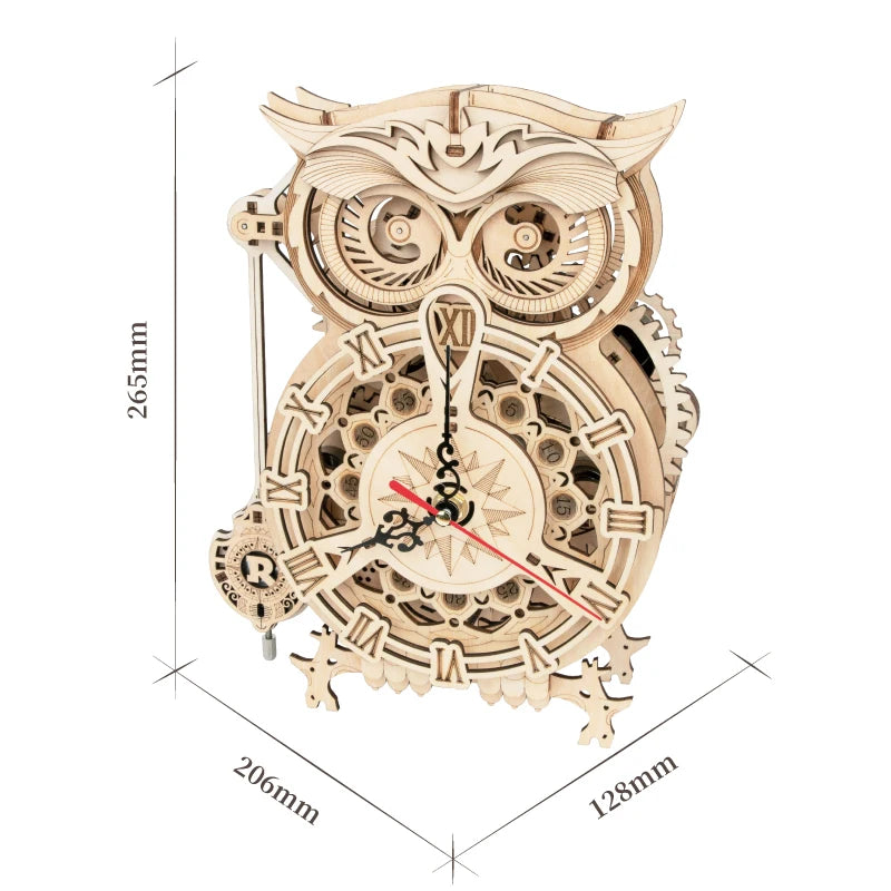 Robotime ROKR 3D Wooden Puzzle Owl Clock Model Building Kit Toys for Children Kids Boys LK503