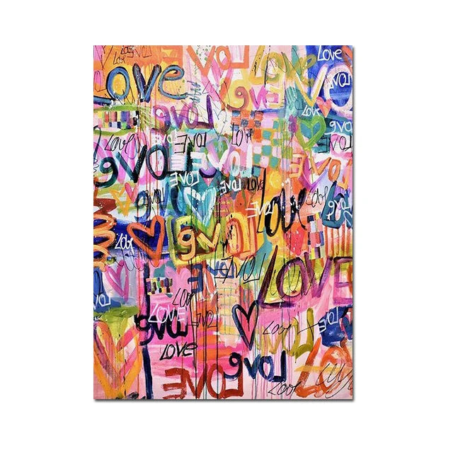 Many Colorful Love Hearts Grafffiti Art Canvas Paintings Posters and Print Pink Wall Art Pictures Living Room Home Cuadros Decor