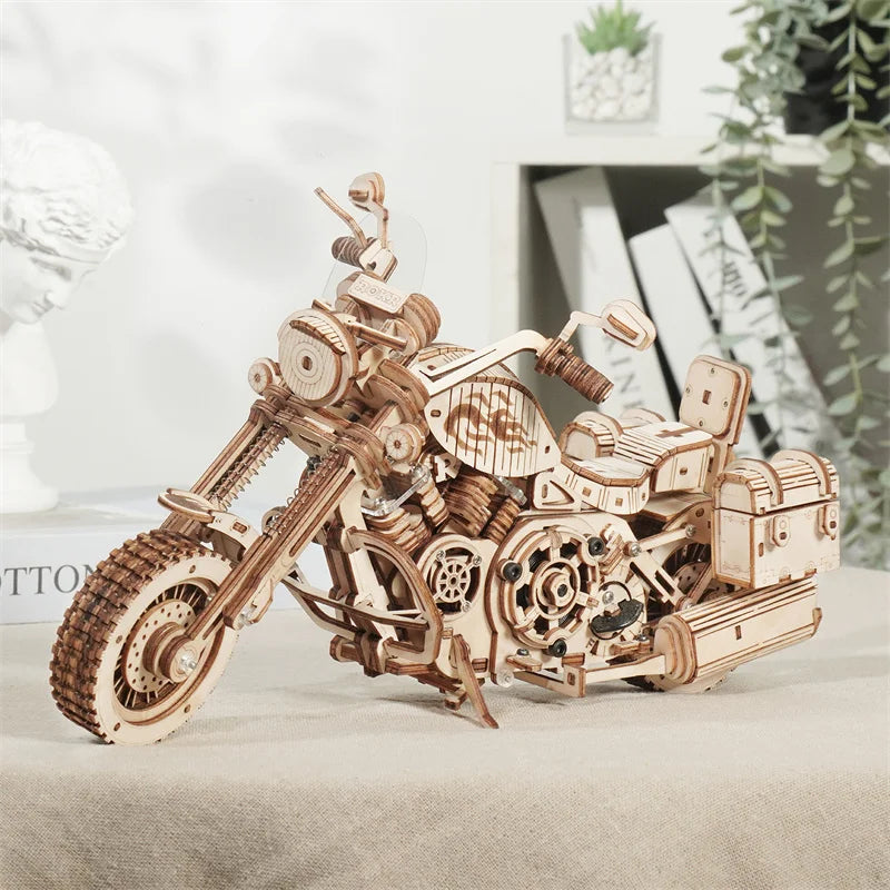 Robotime Rokr 420 PCS Cruiser Motorcycle DIY Wooden Model Building Block Kits Assembly Toy Gift for Children Adult Puzzle LK504