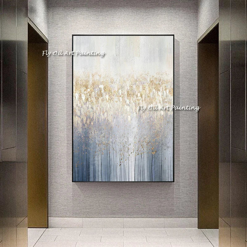 Abstract Oil Painting For Living Room Wall Art Golden Tree Living Room Gold Leaf Home Decor Golden Painting For Living Room