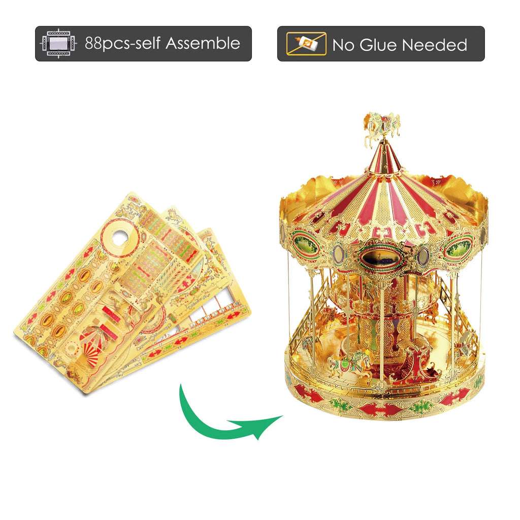 Piececool 3D Metal Puzzle Model Building Kits-Merry Go Around DIY Jigsaw Toy Christmas Birthday Gifts for Adults