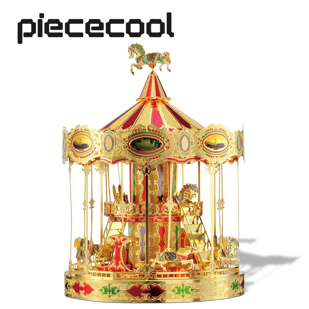 Piececool 3D Metal Puzzle Model Building Kits-Merry Go Around DIY Jigsaw Toy Christmas Birthday Gifts for Adults