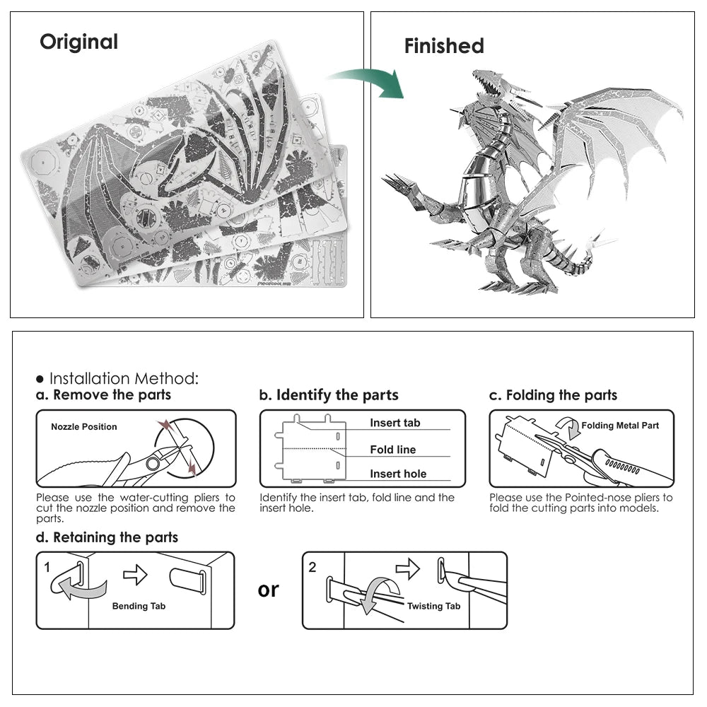 Piececool 3D Metal Puzzles - Dragon Flame DIY Model Building Kits, Ideal Christmas Birthday Gifts for Adults