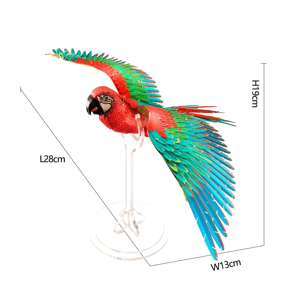 Piececool 3D Metal Puzzle -Scarlet Macaw with Acrylic Stand DIY Model Kits Assemble Jigsaw Toy Desktop Decoration GIFT For Adult
