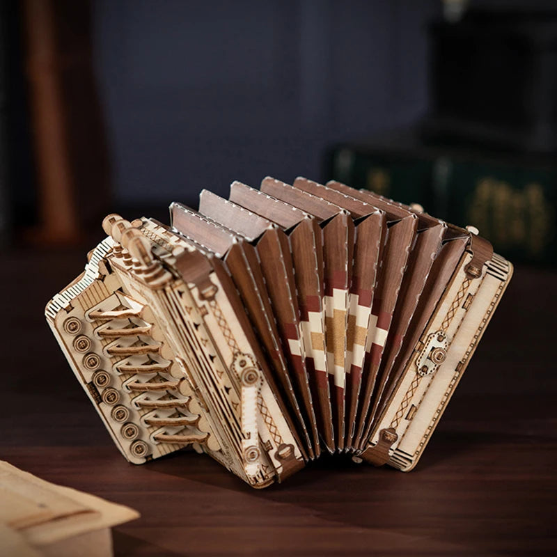 Robotime 3D Musical Instrument Wooden Puzzle Game Assembly Saxophone Drum 4 Kinds DIY Kit Accordion Cello Toy Gift for Children