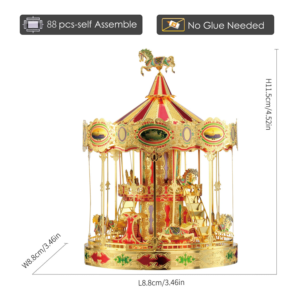 Piececool 3D Metal Puzzle Model Building Kits-Merry Go Around DIY Jigsaw Toy Christmas Birthday Gifts for Adults