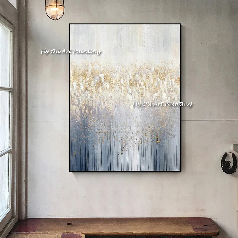 Abstract Oil Painting For Living Room Wall Art Golden Tree Living Room Gold Leaf Home Decor Golden Painting For Living Room