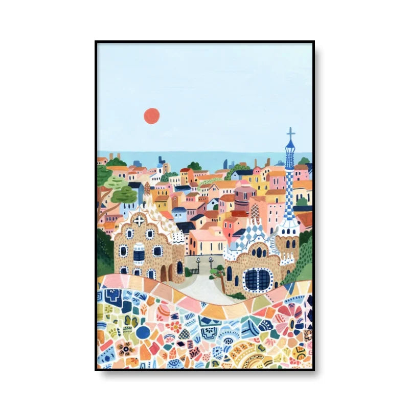 Wall Art Canvas Landscape Poster Painting Retro Travel Famous Cities Spain Turkey Italy Picture Print Living Room Home Decor