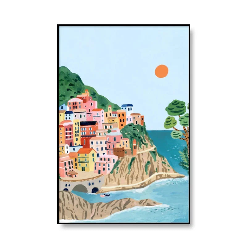 Wall Art Canvas Landscape Poster Painting Retro Travel Famous Cities Spain Turkey Italy Picture Print Living Room Home Decor