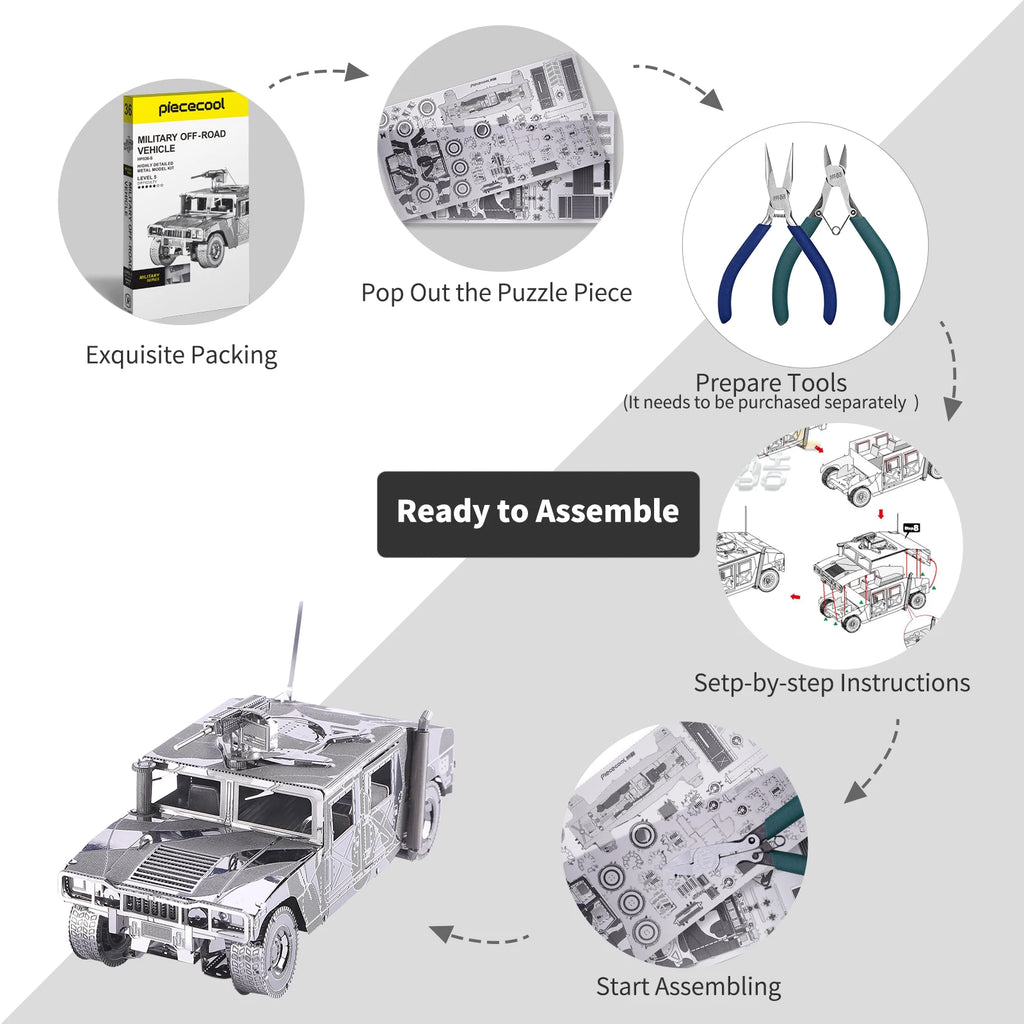 Piececool 3D Metal Puzzle Model Building Kits - 4WD Military Automobile  Jigsaw Toy ,Christmas Birthday Gifts for Adults