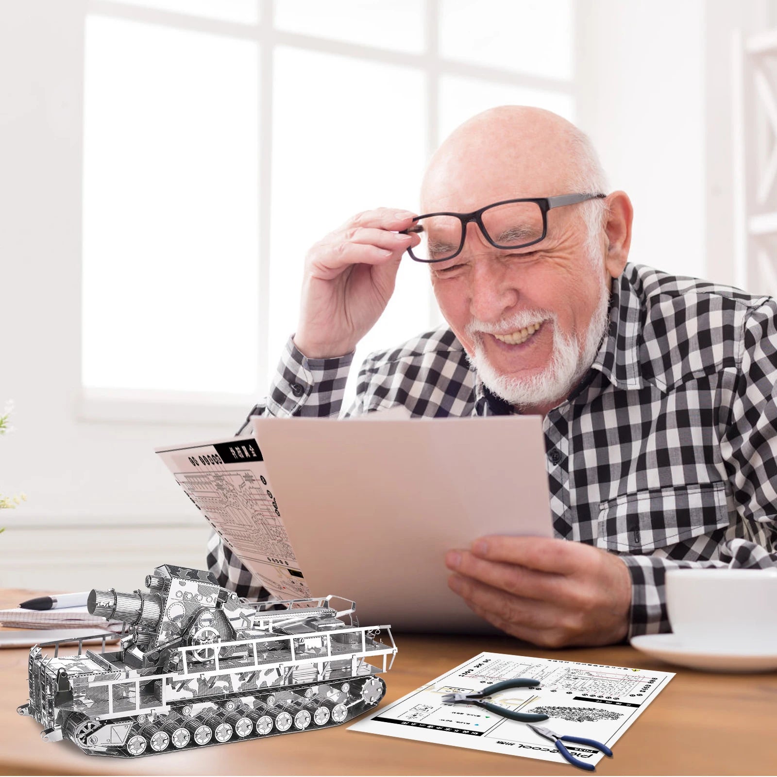 Piececool 3D Metal Puzzle Model Building Kits-Railway Gun DIY Jigsaw Toy Christmas Birthday Gifts for Adults