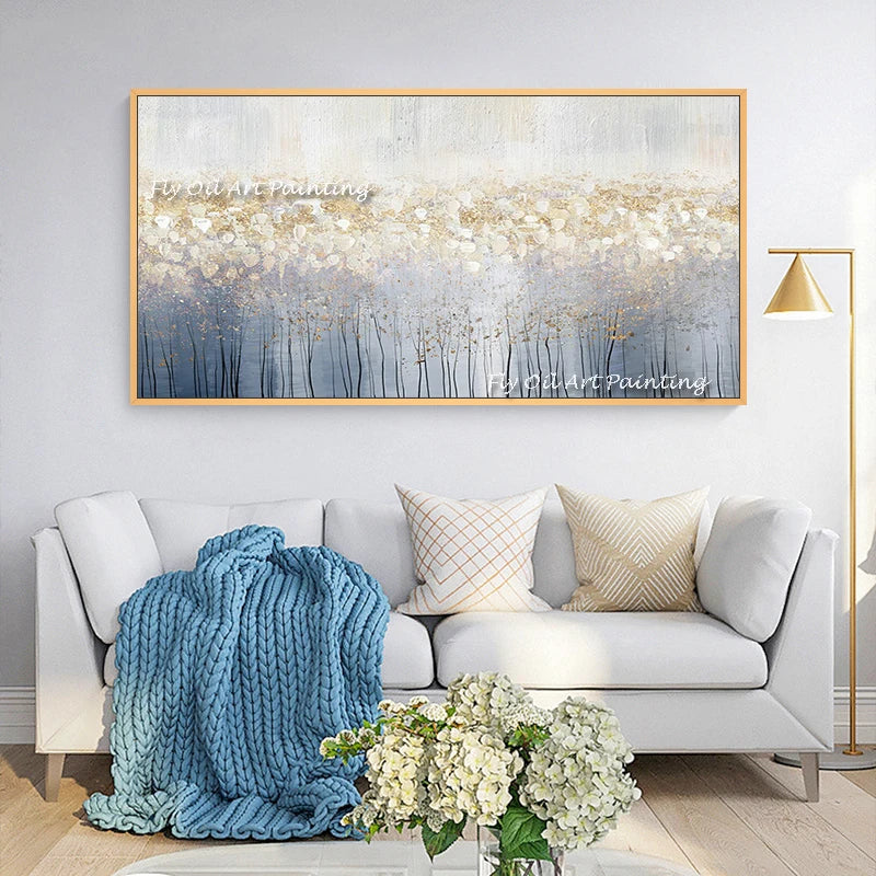 Abstract Oil Painting For Living Room Wall Art Golden Tree Living Room Gold Leaf Home Decor Golden Painting For Living Room