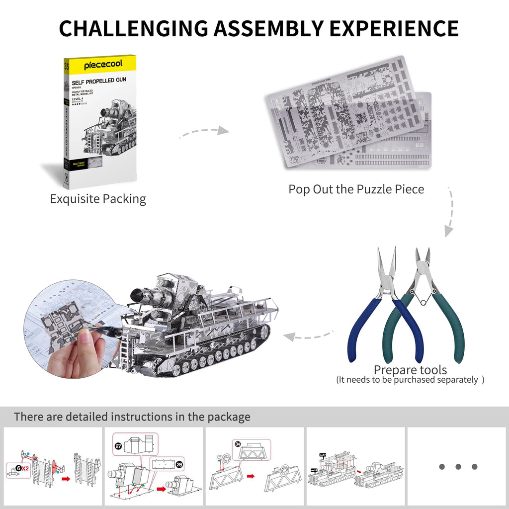 Piececool 3D Metal Puzzle Model Building Kits-Railway Gun DIY Jigsaw Toy Christmas Birthday Gifts for Adults