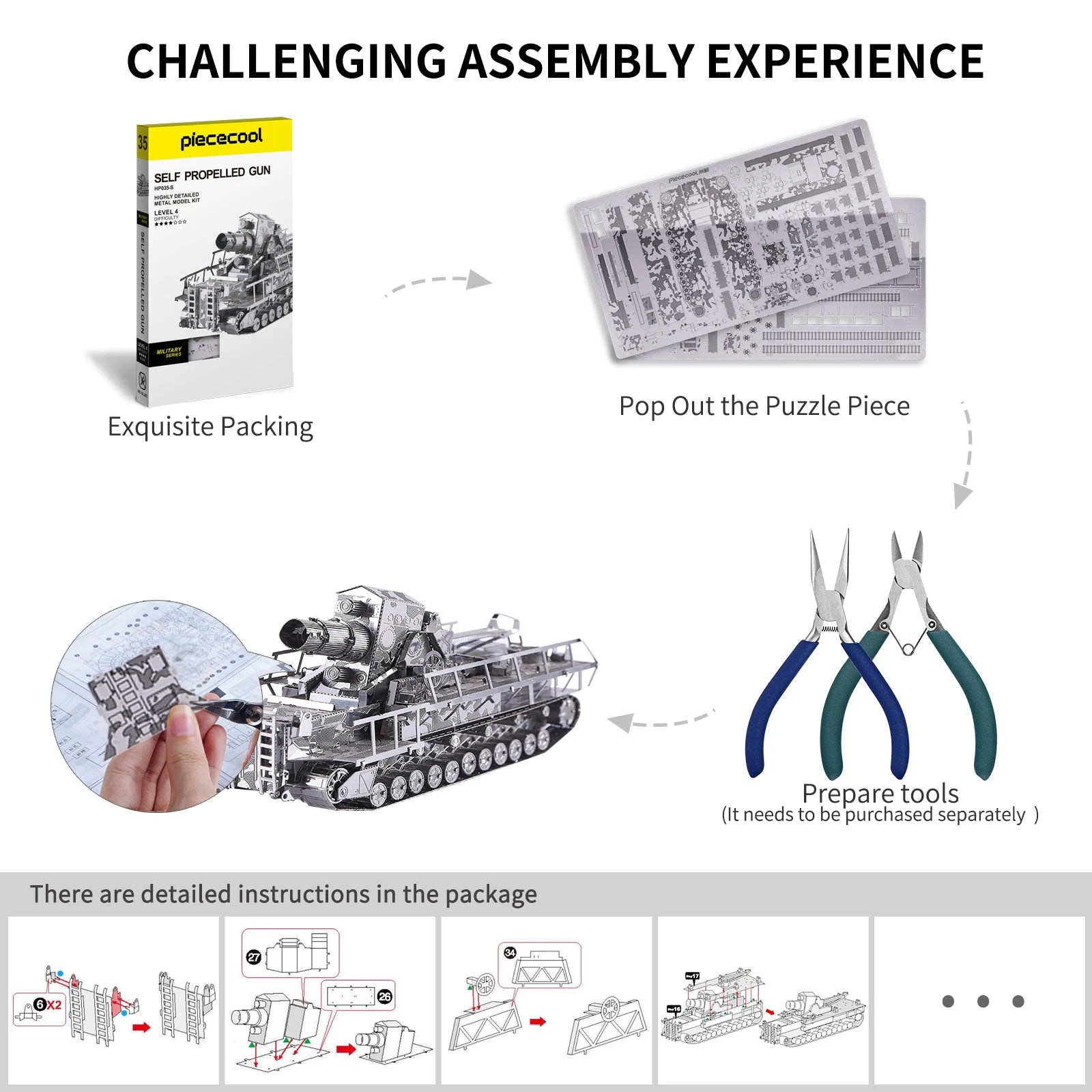 Piececool 3D Metal Puzzle Model Building Kits-Railway Gun DIY Jigsaw Toy Christmas Birthday Gifts for Adults