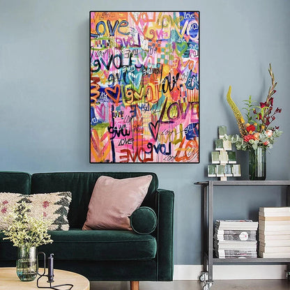 Many Colorful Love Hearts Grafffiti Art Canvas Paintings Posters and Print Pink Wall Art Pictures Living Room Home Cuadros Decor