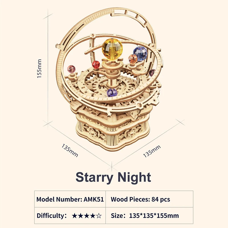 Robotime Rokr Music Box Starry Night 3D Wooden Puzzle Game Assembly Model Building Kits Toys for Children Kids Birthday Gifts