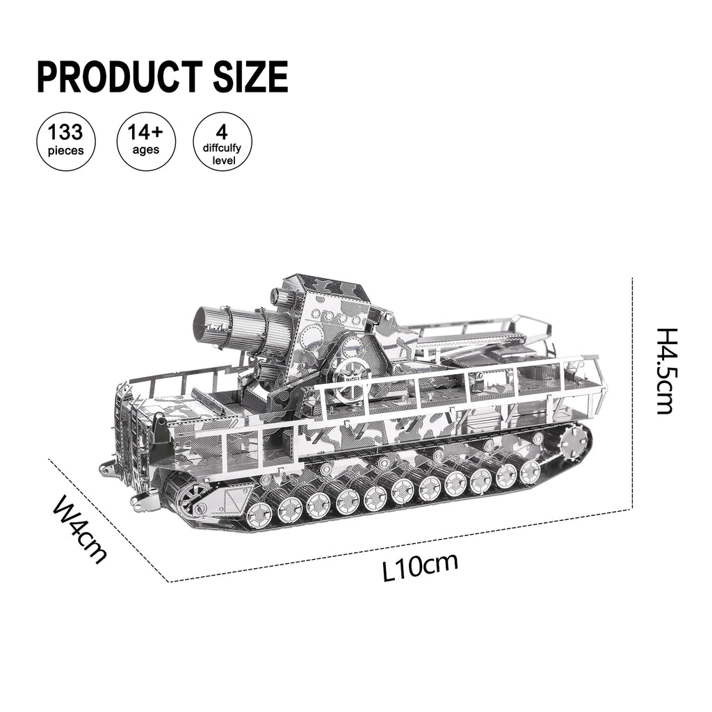 Piececool 3D Metal Puzzle Model Building Kits-Railway Gun DIY Jigsaw Toy Christmas Birthday Gifts for Adults