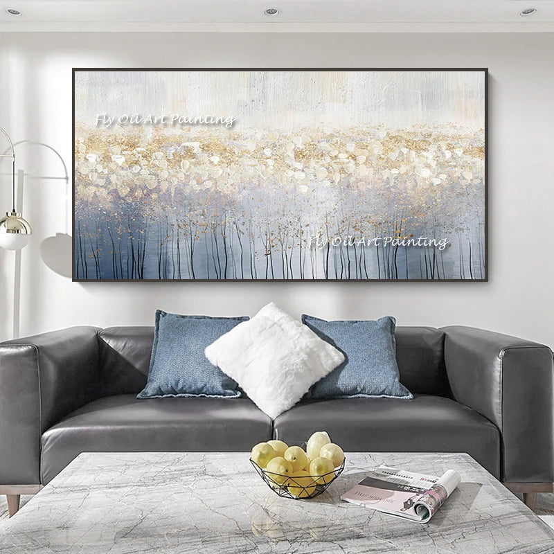Abstract Oil Painting For Living Room Wall Art Golden Tree Living Room Gold Leaf Home Decor Golden Painting For Living Room