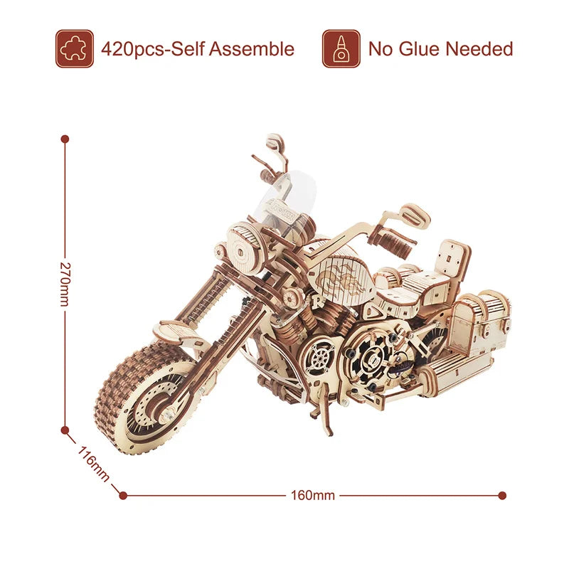 Robotime Rokr 420 PCS Cruiser Motorcycle DIY Wooden Model Building Block Kits Assembly Toy Gift for Children Adult Puzzle LK504