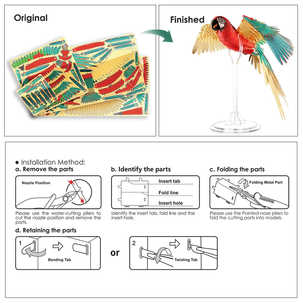 Piececool 3D Metal Puzzle -Scarlet Macaw with Acrylic Stand DIY Model Kits Assemble Jigsaw Toy Desktop Decoration GIFT For Adult