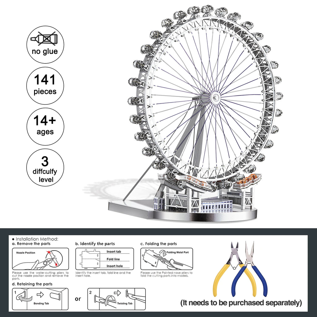 Piececool 3D Metal Puzzle-Home Decoration London Eye DIY Jigsaw Model Building KitsToy For Teens And Adults