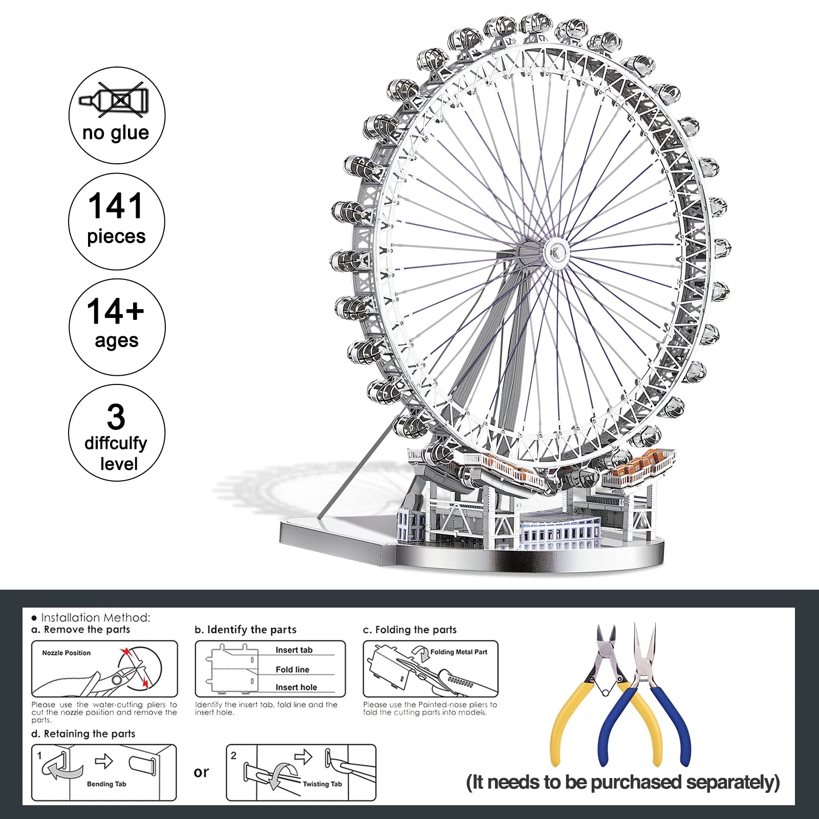Piececool 3D Metal Puzzle-Home Decoration London Eye DIY Jigsaw Model Building KitsToy For Teens And Adults