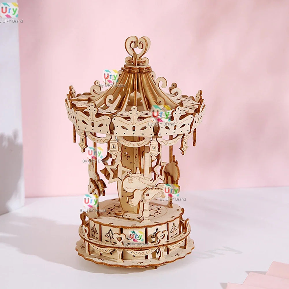 DIY Laser Cutting 3D Wooden Puzzle Ferris Wheel Carousel Mechanical Model Assembly Craft Kits Desk Decoration for Christmas Gift