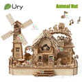 Rotatable DIY 3D Wooden Music Box Puzzles Electric Zoo Animals Hut House Model Mechanical Kits Decor Toys Gifts for Kids