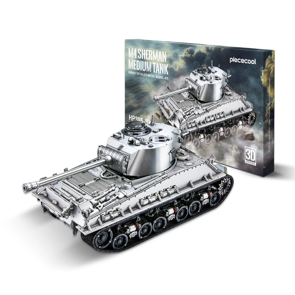 Piececool 3D Metal Puzzles M4 Sherman Medium Tank 3D Metal Model Kits for Adult Jigsaw DIY Set for Christmas Gifts