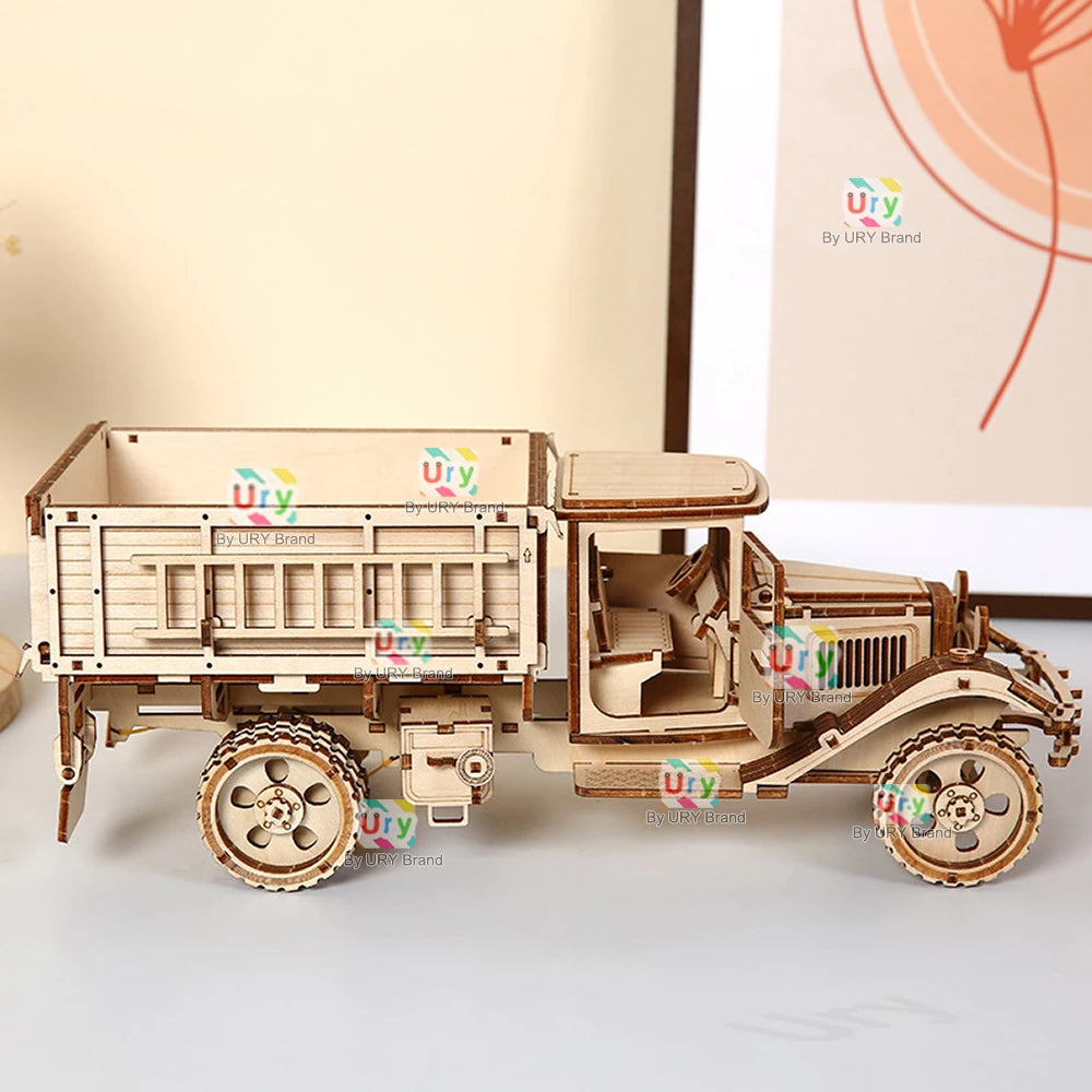 Ury 3D Wooden Puzzle Movable Engineering Transport Vehicle Assembly Truck Car Autotruck Model DIY Toys Decoration Gift for Kids