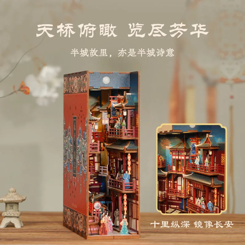 Tonecheer Sherlock Holmes Detective DIY Book Nook Dollhouse Diorama Model Kit 3D Wooden Puzzle Wooden Bookend Decoration Gift