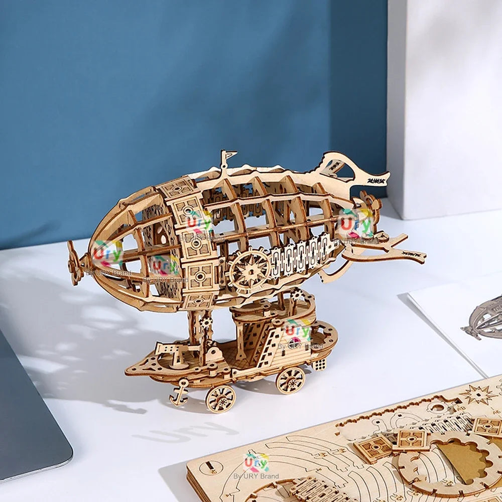 Ury 3D Wooden Puzzle Retro Airship Balloon Car Steam Age Assembly Model Game for Children Adult DIY Toys Kits Decoration Gifts