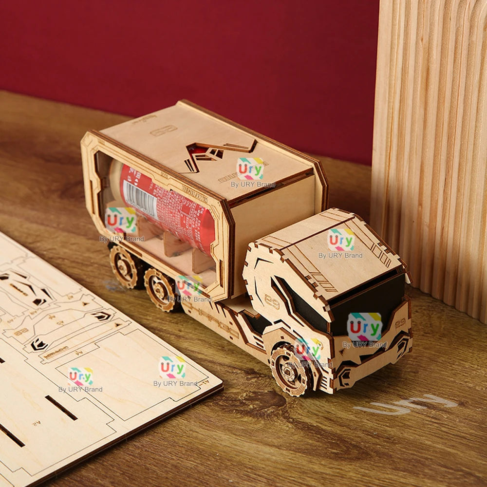 URY 3D Wooden Puzzle Retro Wine Rack Truck for Kids Adult DIY Assembly Model Toy Craft Kits Desktop Decoration Christmas Gift