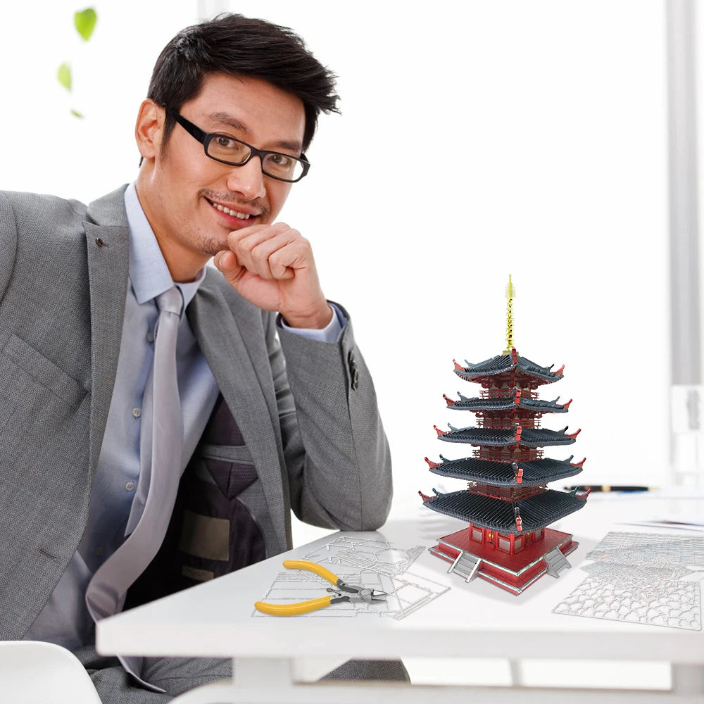 Piececool Puzzle 3D Metal Five-storied Pagoda Game Assembly Constructor Toy Model Building Kits Jigsaw Gift for Teen