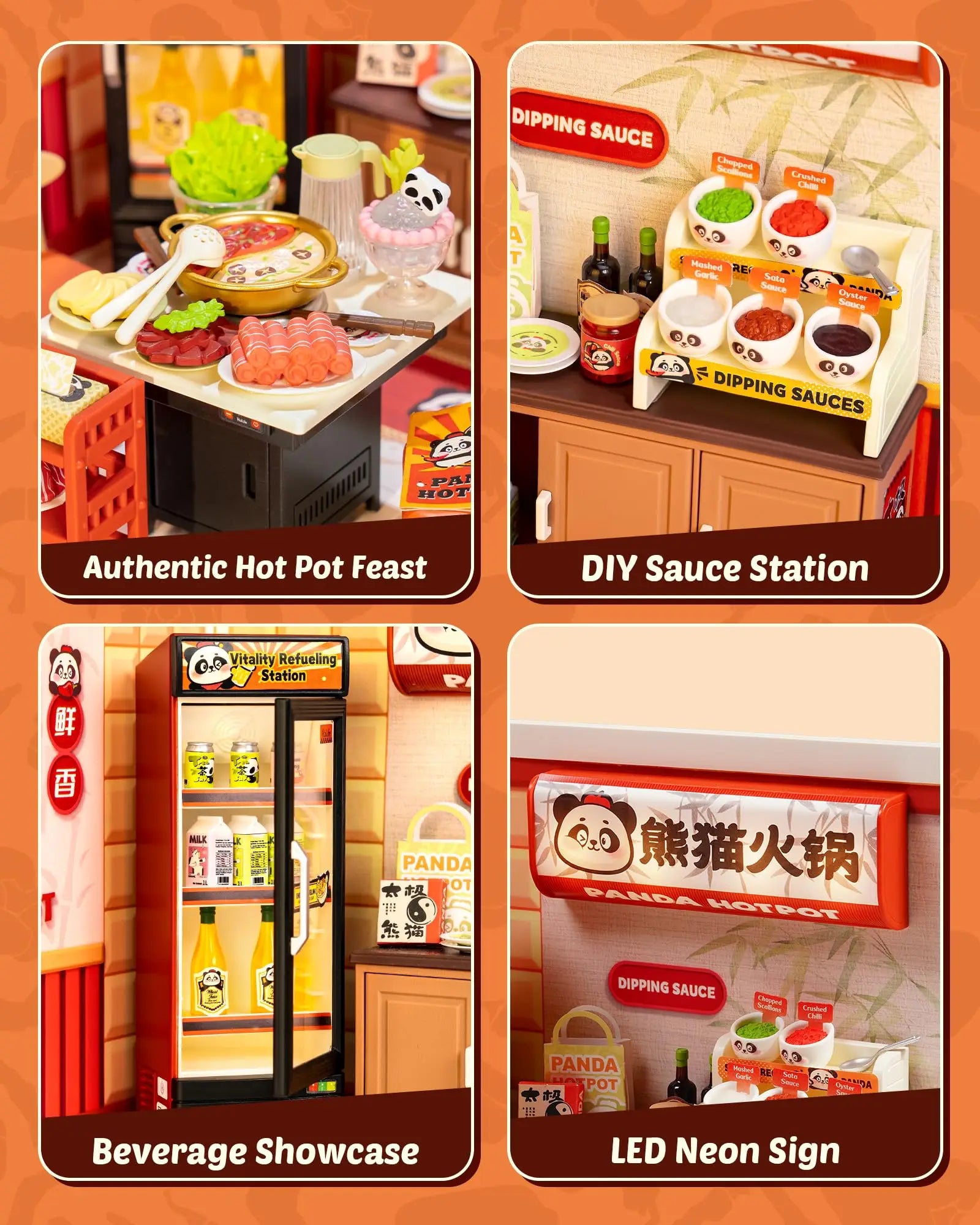 Rolife Panda Hot Pot DIY Modern Miniature Assembly Model Kit Tiny Accessories Themed Diorama For Stress Relief Kids Adults