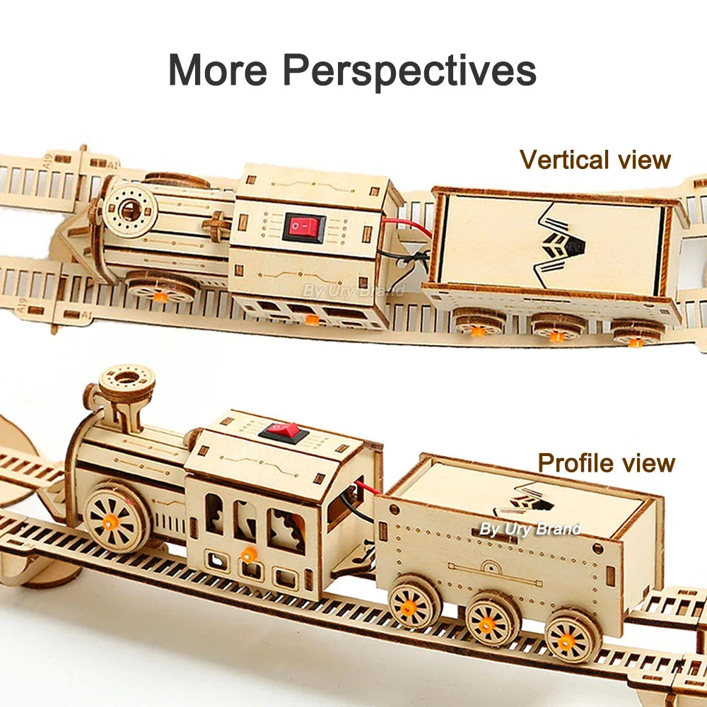 3D Puzzle Movable Steam Train With track Electric Assembly Toy Gift for Children Adult Wooden Model Building Block Kits